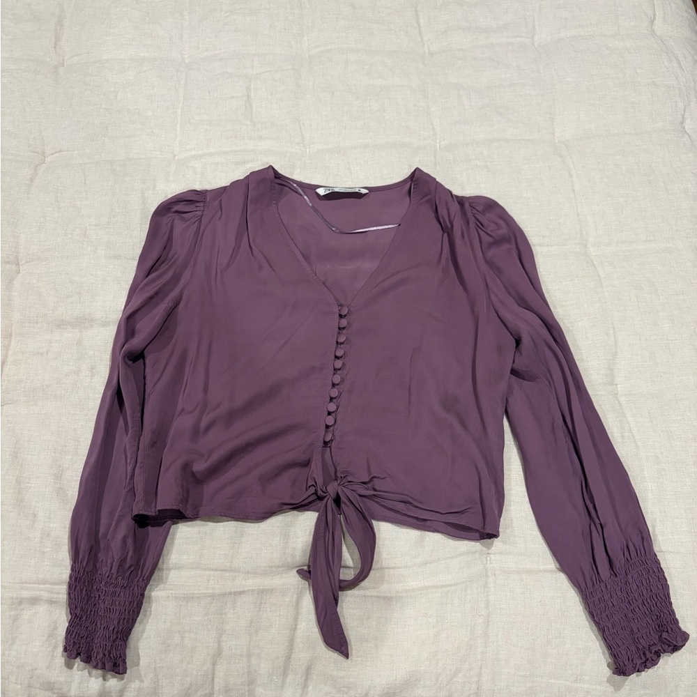 Zara Purple Button-Down Blouse